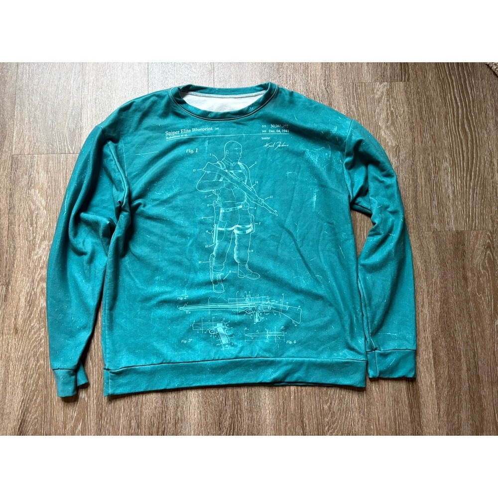 Sniper Elite Blueprint Sweatshirt Teal Rebellion 30 Years Promo shirt size L